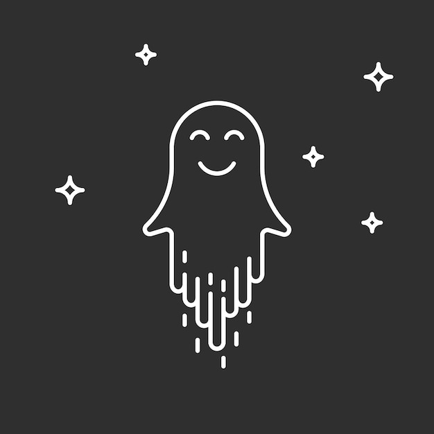 Happy cute Ghost. Line art illustration