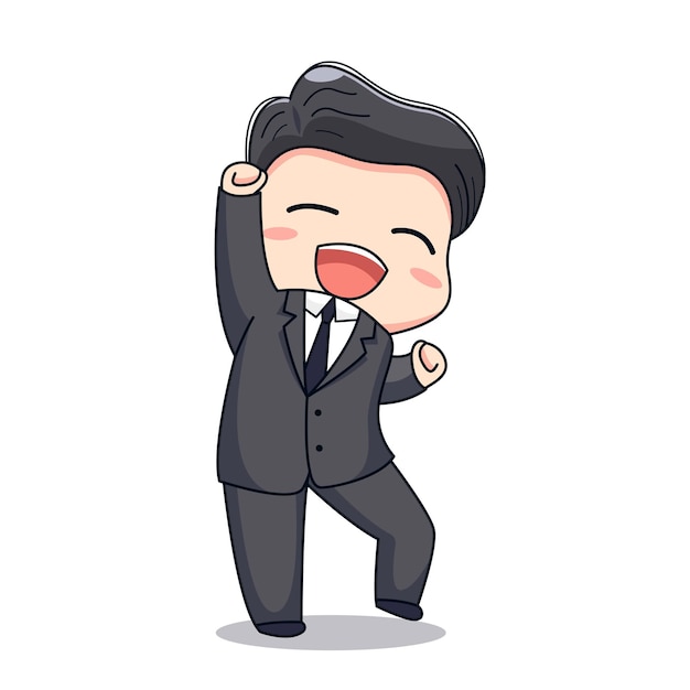 Happy cute handsome businessman with formal suit Kawaii chibi character design