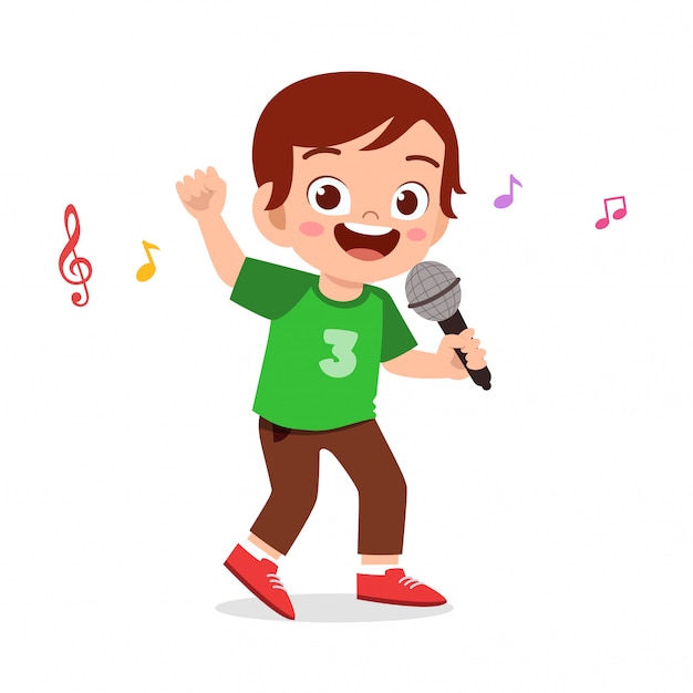 Happy cute kid boy sing a song