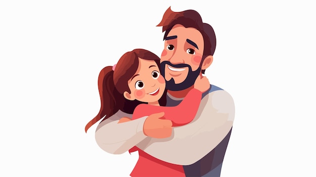 Happy Cute Kid Girl Hugging Dad Love Cartoon Vector