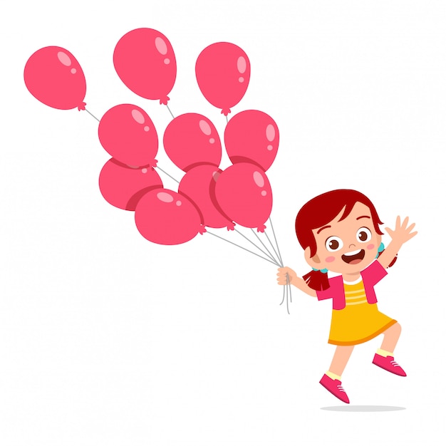 Happy cute kid girl play with balloon