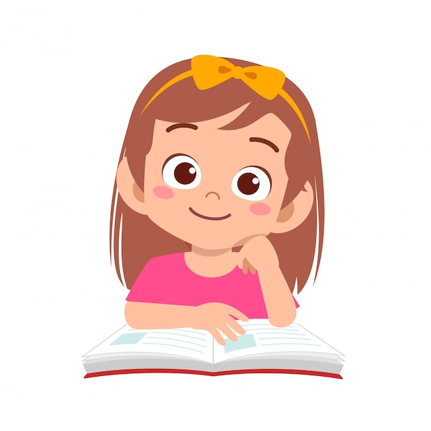 Happy cute kid girl study with smile