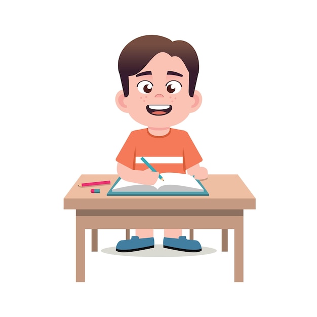 Happy cute kid study on table