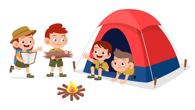 Happy cute kids outdoor camp summer holiday