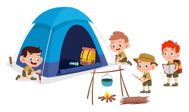 Happy cute kids outdoor camp summer holiday