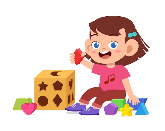 Happy cute kids play learn 3d geometry