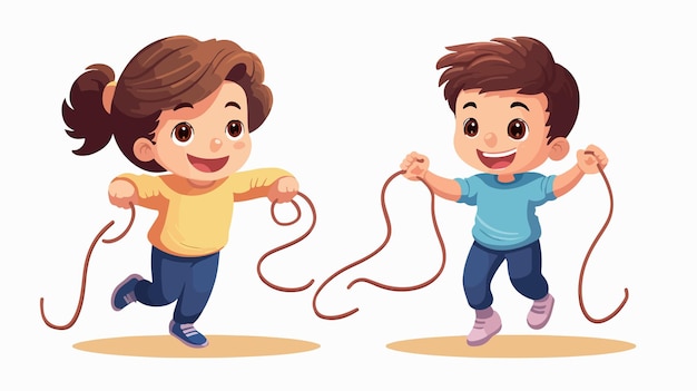 Happy Cute Kids Playing Jump Rope Cartoon