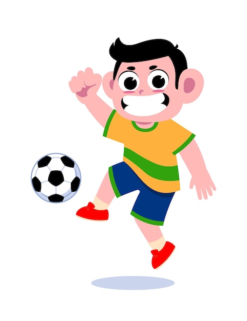 happy cute little boy playing soccer