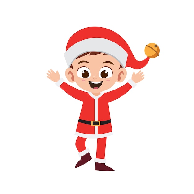 Happy cute little boy wearing red Christmas costume vector illustration