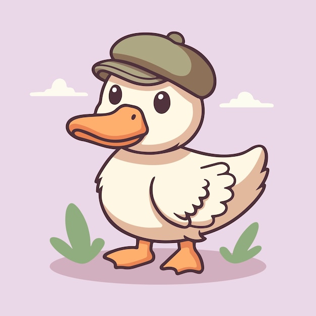 happy cute little duck cartoon flat design vector illustration