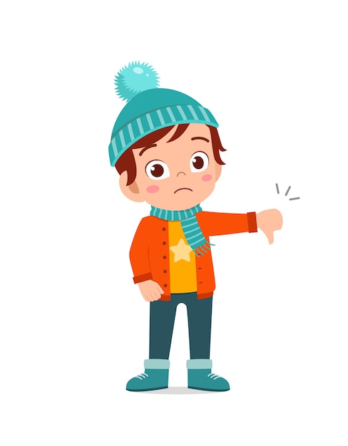 Happy cute little feel disappointed and wear jacket in winter season