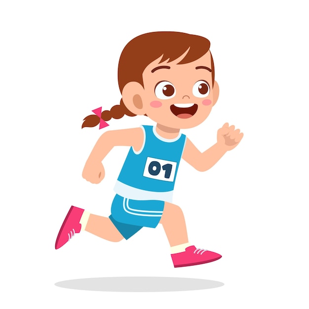 Happy cute little girl run in marathon game