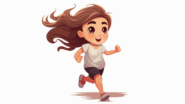 Vector happy cute little girl running in marathon game cartoon