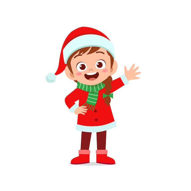 Happy cute little kid boy and girl wearing red christmas costume