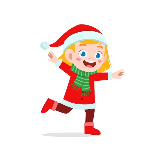 Happy cute little kid boy and girl wearing red christmas costume