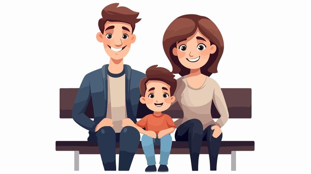 Vector happy cute little kid boy sitting with mom and dad carto