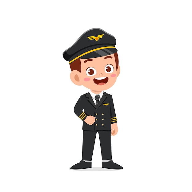 Happy cute little kid boy wearing pilot uniform