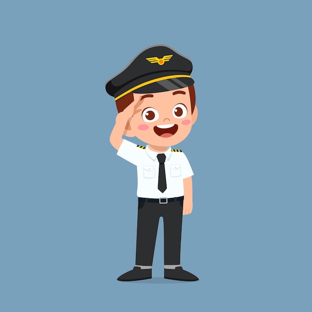 Happy cute little kid boy wearing pilot uniform