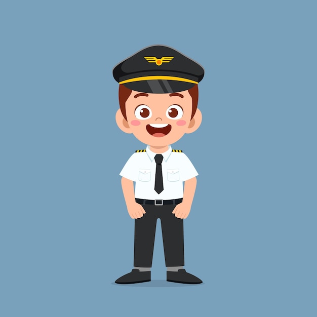 Happy cute little kid boy wearing pilot uniform