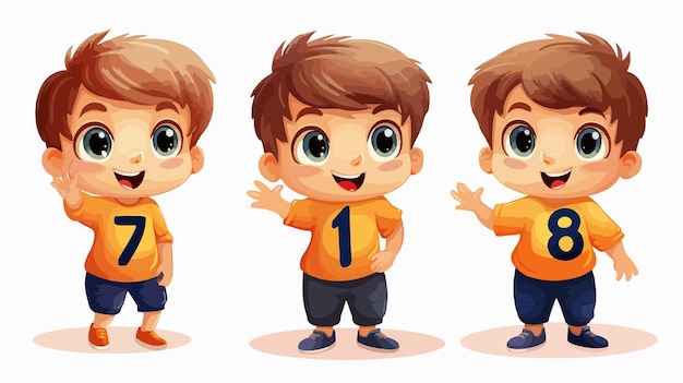 Happy Cute Little Kid Boy with Number Cartoon Vector