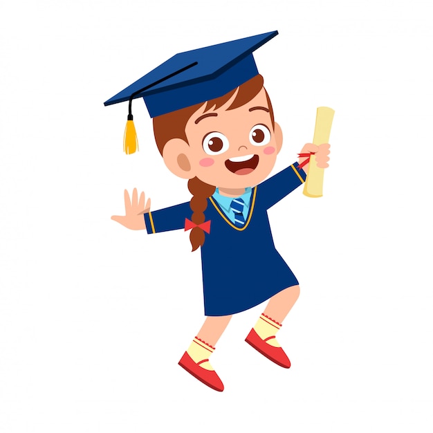 Happy cute little kid girl graduate from school