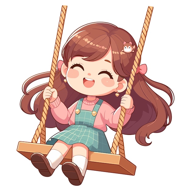 a Happy cute little kid girl play swing vector