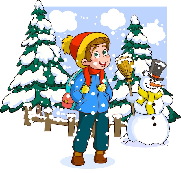 happy cute little kid play and wear jacket in winter season. child smile wearing warm clothes