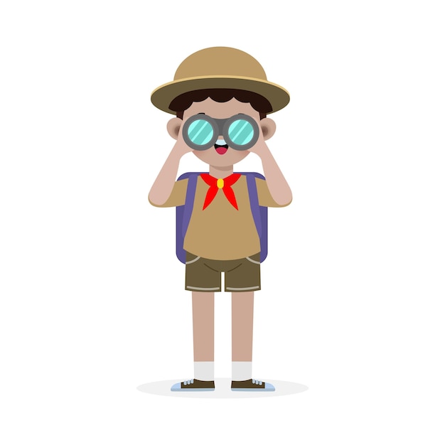 Happy cute little kid wear boy scout honor uniform children girl scout cartoon flat character