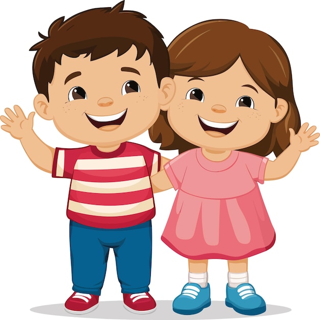 Happy cute two children smiling cartoon character