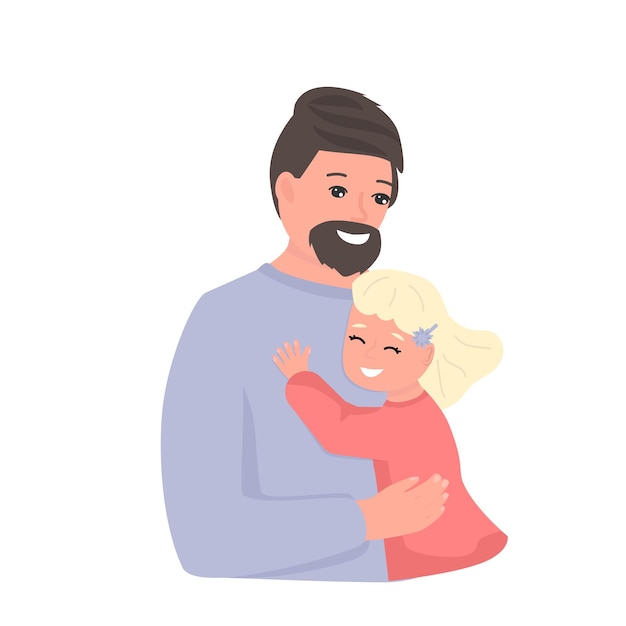 Happy Dad and cute little daughter hugging each other Happy Fathers Day concept Festive card