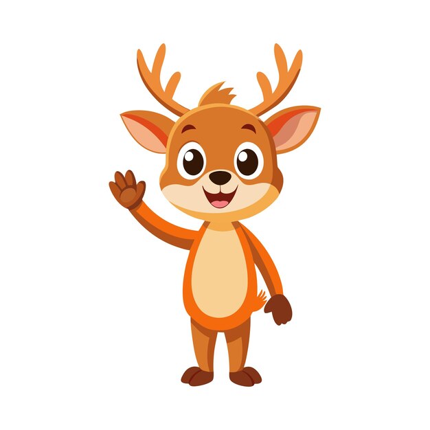 Vector happy deer cartoon waving hand white background