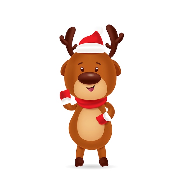 Happy deer with red cap and red scarf 