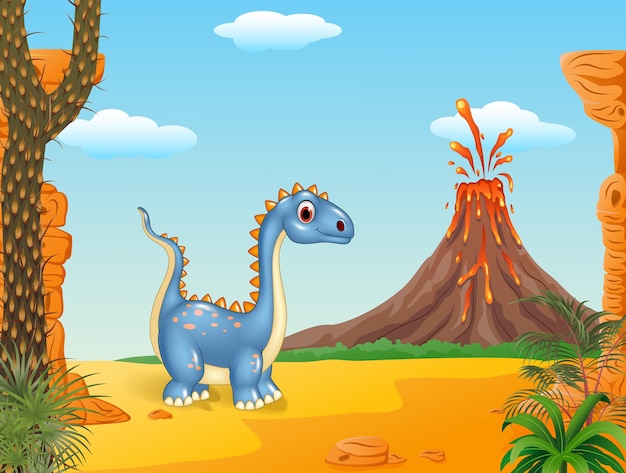 Happy dinosaur in the Prehistoric background