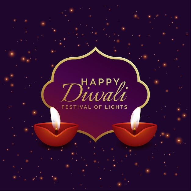 Vector happy diwali background with diya and sparkles