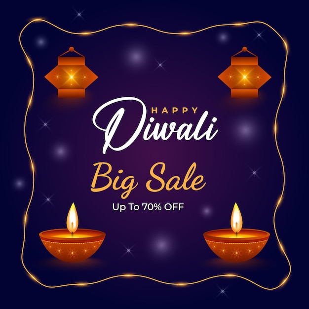 Happy Diwali Big Sale Poster Background Design with Diya. Diwali Big Sale Up To 70 Percent Off.