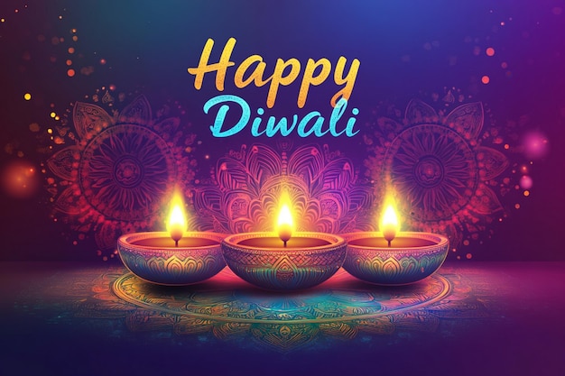 Happy diwali candles on red with mandalas background design Festival of lights theme Vector