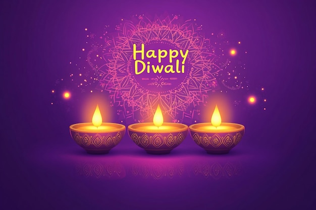 Happy diwali candles on red with mandalas background design Festival of lights theme Vector