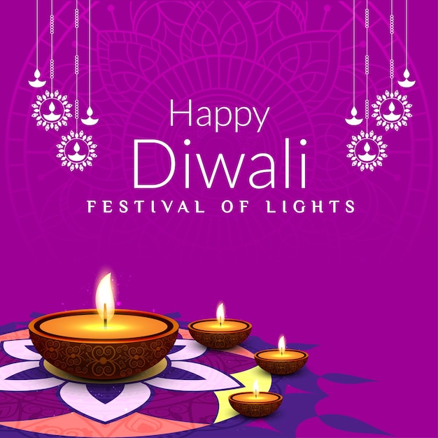 Happy Diwali Celebration Background Diwali Festival Of Lights Banner with Diya Vector Illustration