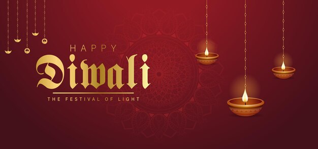 Vector happy diwali celebration background diwali festival of lights banner with diya vector