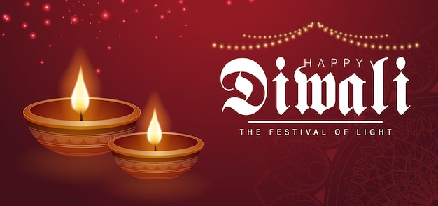 Vector happy diwali celebration background diwali festival of lights banner with diya vector