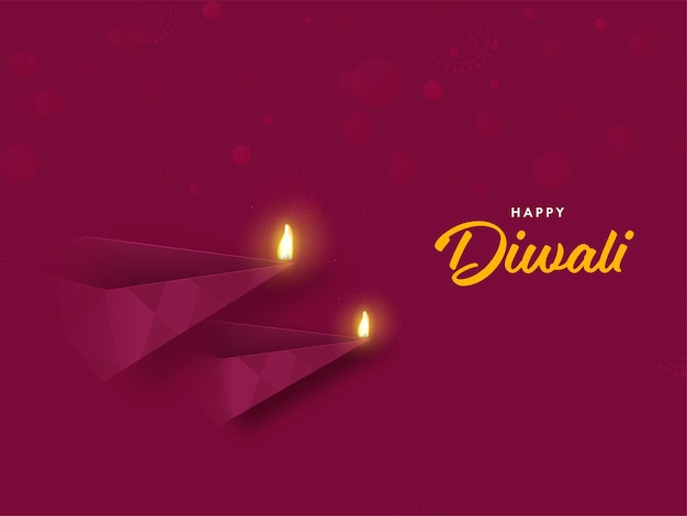 Happy Diwali Celebration Concept With Paper Cut Illuminated Oil Lamps Diya and Space for your text