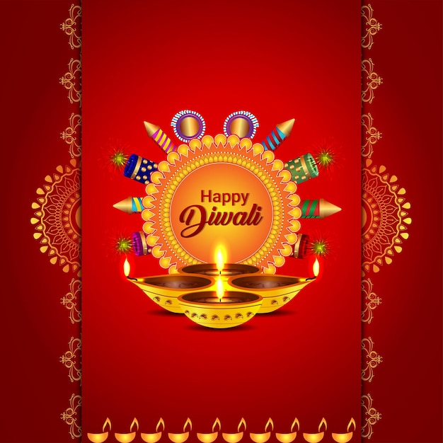 Happy diwali celebration greeting card with coin pot