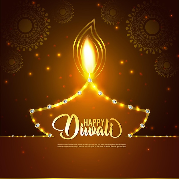 Happy diwali celebration greeting card with diwali diya