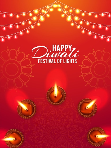 Happy diwali celebration greeting card with vector diya