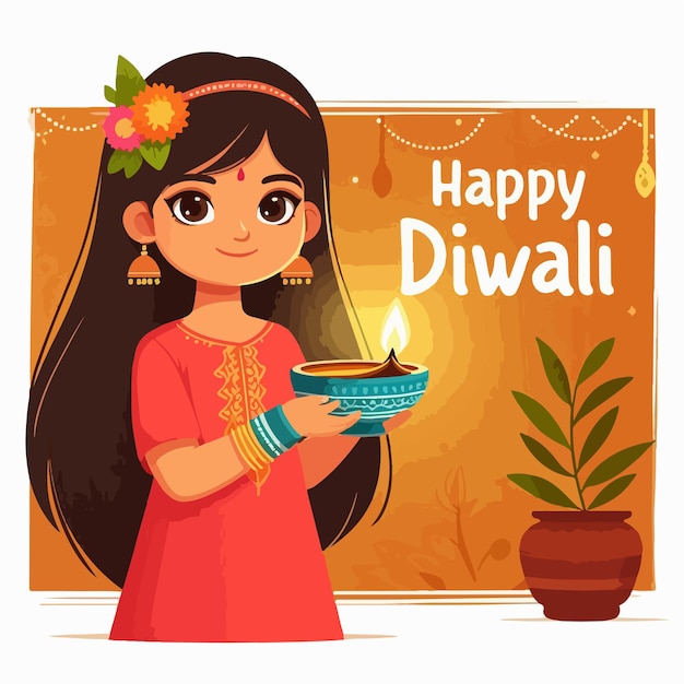 happy diwali celebration template with diya lamp flat illustration design