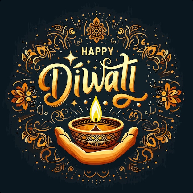 happy diwali celebration template with diya lamp flat illustration design