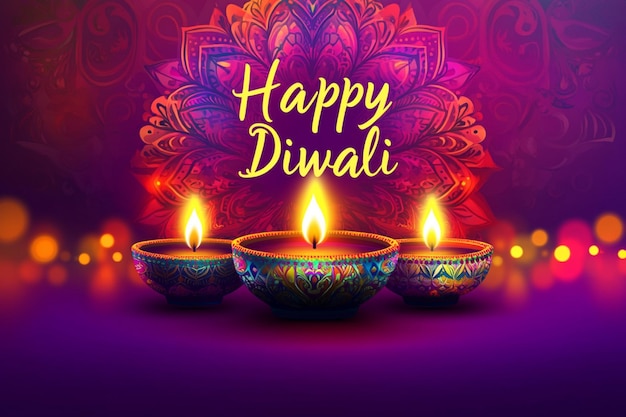 Happy Diwali Deepavali or Dipavali the festival of lights india with gold diya on podium patterned