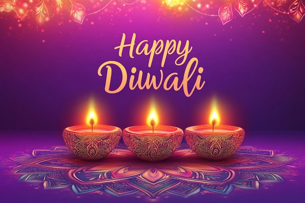 Happy Diwali Deepavali or Dipavali the festival of lights india with gold diya on podium patterned