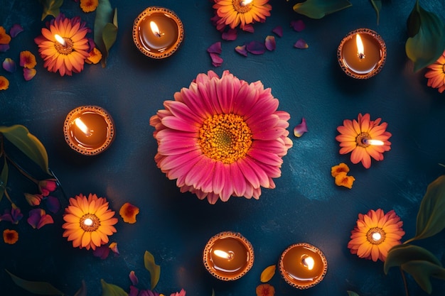 Vector happy diwali deepavali or dipavali the festival of lights india with gold diya on podium patterned