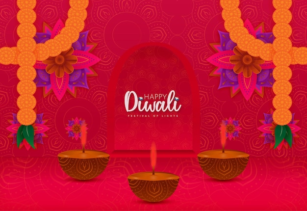 Happy Diwali Deepavali Festival of Lights Celebration Vector Background Design